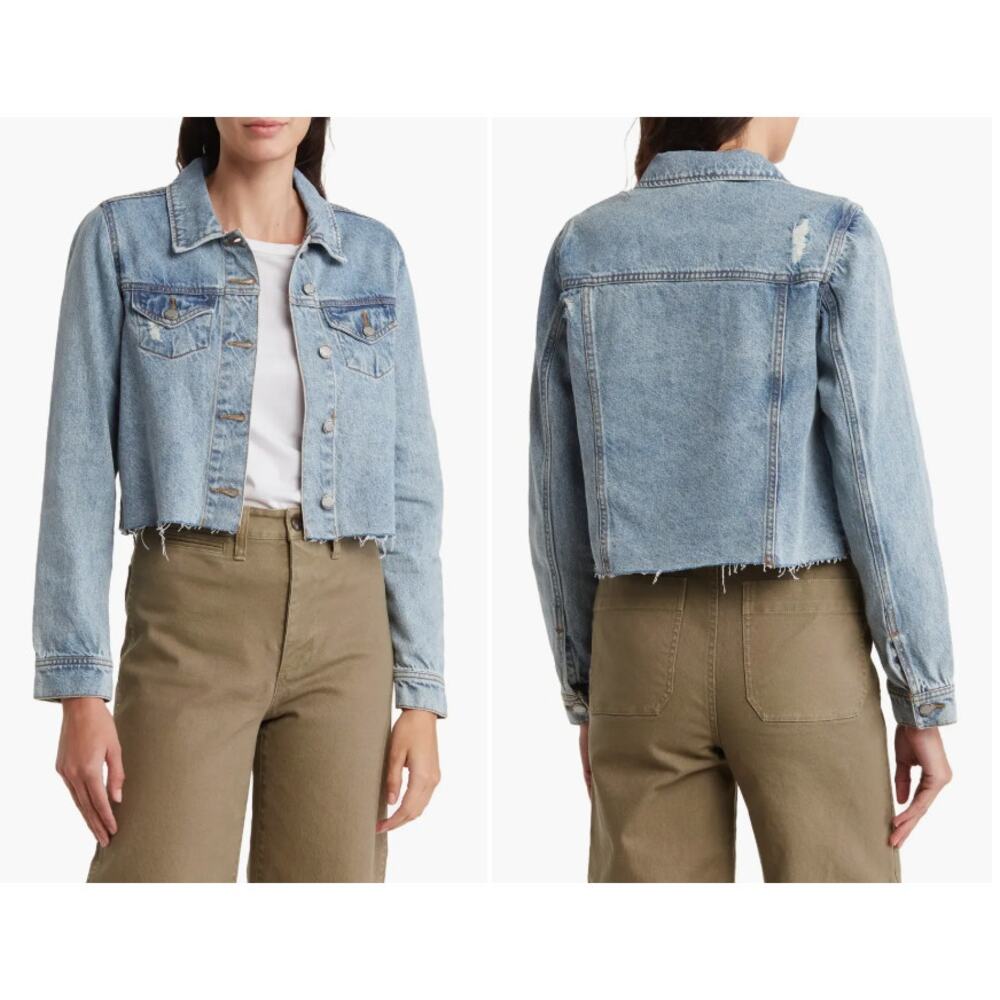 T Tahari Raw Edge Denim Jacket Size Medium